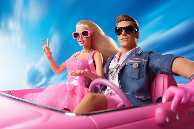 Ken en Barbie besturen een auto