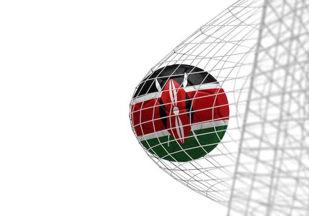 Kenya flag soccer ball scores a goal in a net