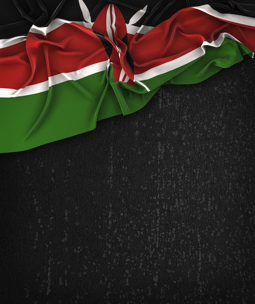 Kenya flag vintage on a grunge black chalkboard with space for text