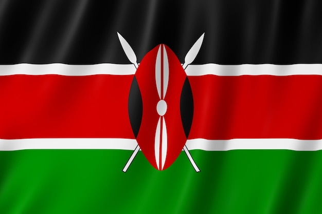 Kenya flag waving in the wind.