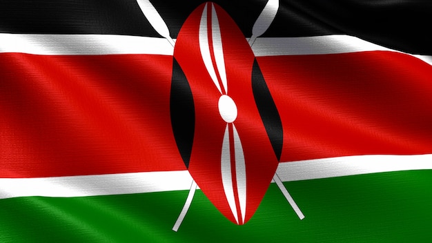 Photo kenya flag, with waving fabric texture