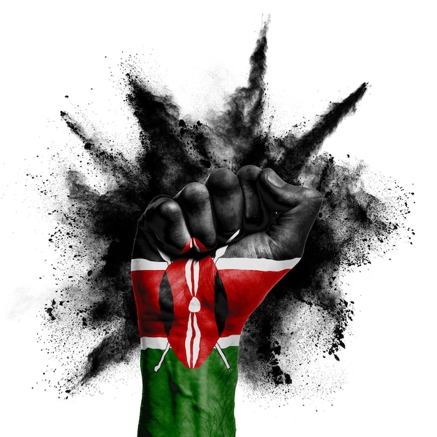 Kenya raised fist with powder explosion power protest concept