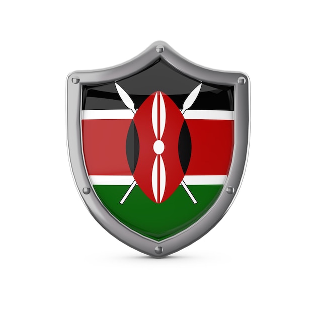 Kenya security concept metal shield shape with national flag