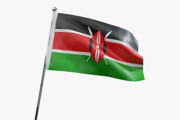 케냐 흰색 배경 3D 그림에 고립 된 직물 깃발을 흔들며