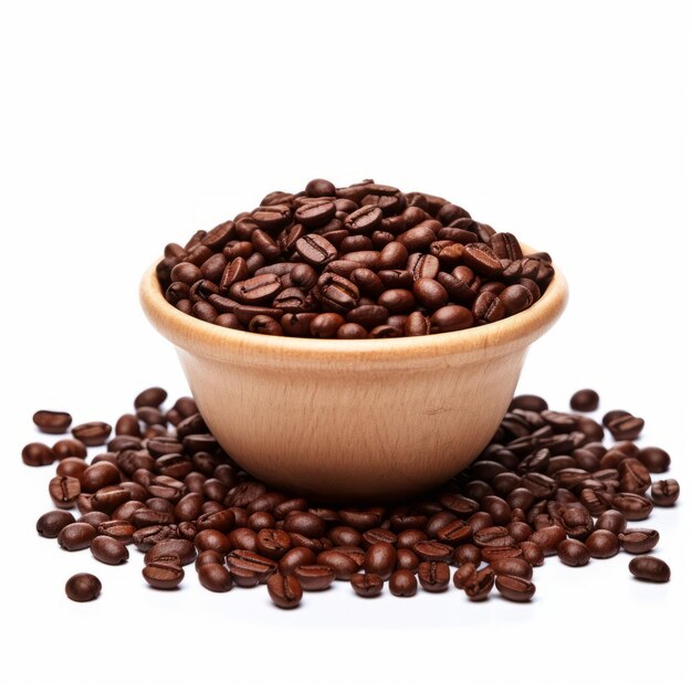 Photo kenyan aa coffee beans in wooden bowl on white background