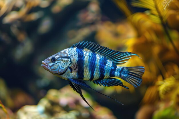 Photo kenyi cichlid beautiful striped fish from lake malawi for your aquarium
