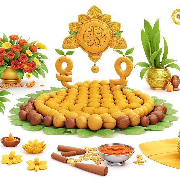 Kerala festival Happy Onam Celebration wishes greeting posters image 3D Animation Style