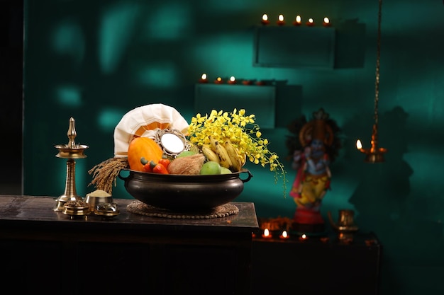 Kerala festival rituals of Vishu festival Vishukkani or Vishu sight