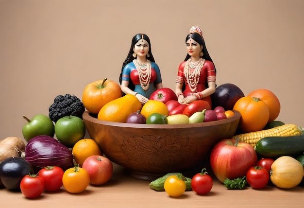 Kerala festival with vishu kani vishu flower fruits and vegetables in a vessel