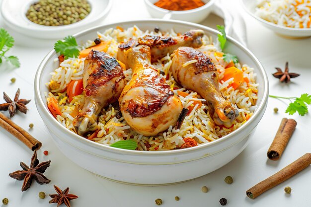 Photo kerala style chicken biryani with jeera rice and spices