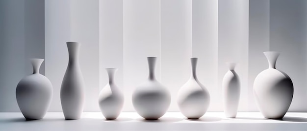 Keramische vazen op een witte achtergrond in minimalistische compositie