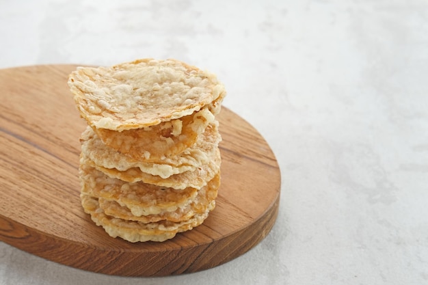 Keripik Tempe or Tempe chips a typical Indonesian food made from thinly sliced tempeh