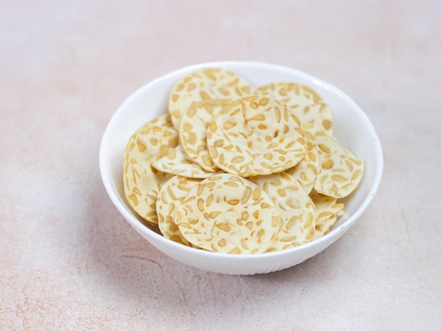 Keripik tempe ,traditional javanese food made from thinly sliced tempeh are then fried