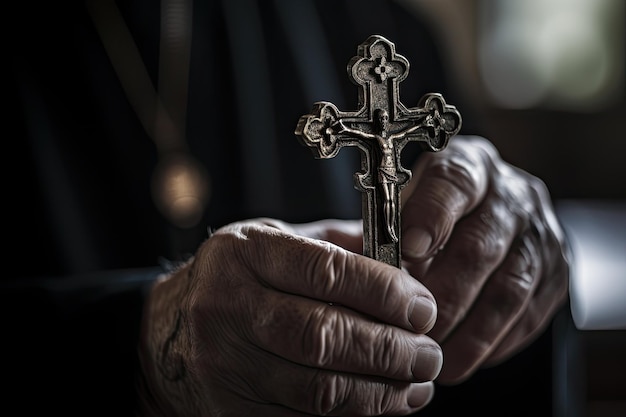 Kerkpriester houdt religieus kruis in handen Generatieve AI