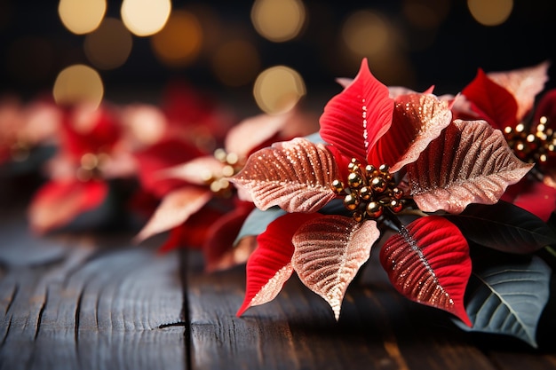 Foto kersboomtak met poinsettia