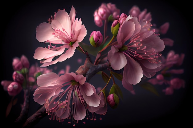 Kersenbloesem en sakura bloemen geïsoleerd op witte achtergrond Generatieve Ai