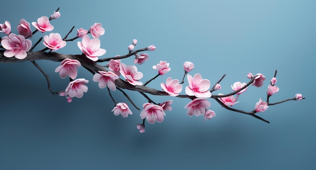 kersenbloesem sakura tak op blauwe achtergrond met kopieerruimte