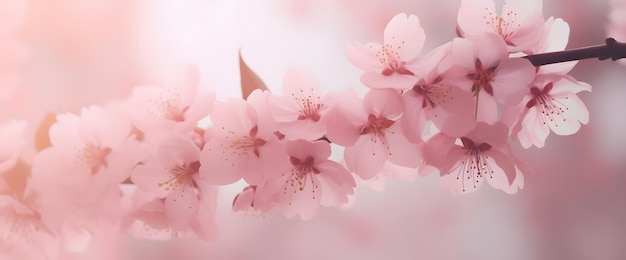 Kersenbloesemboom met roze bloemen in een pastelkleurenpalet Generatieve AI