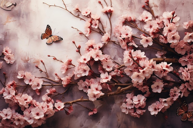 Foto kersenbloesems achtergrond met vlinders