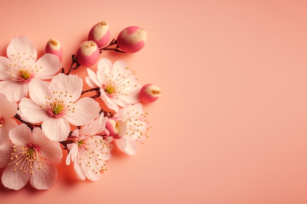 kersenbloesems in volle bloei op een roze achtergrond kopie ruimte