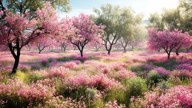 kersenbloesems landschappen lente HD 8K behang Stock Fotografische afbeelding