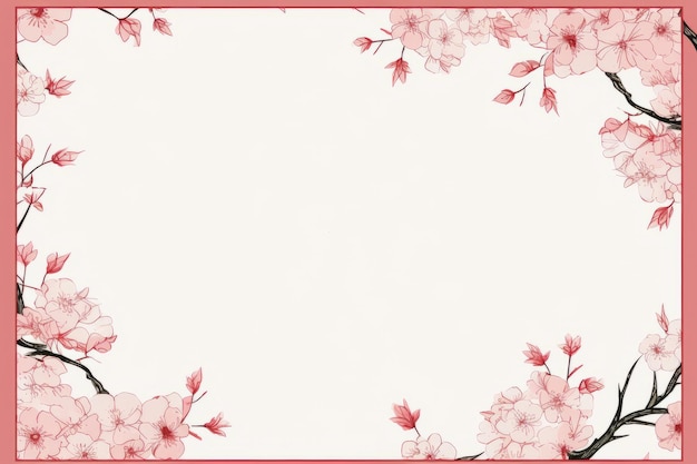 Foto kersenbloesems op een witte achtergrond met een roze rand