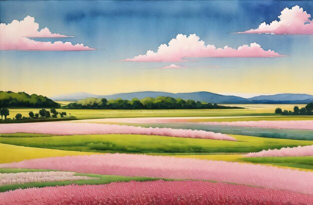 Foto kersenbloesems roze bloemen lentebomen fantasie illustratie schilderij ai gegenereerd waterverf