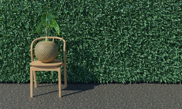 kersenlaurierhaag en stoelen en plantpotten 3D-rendering