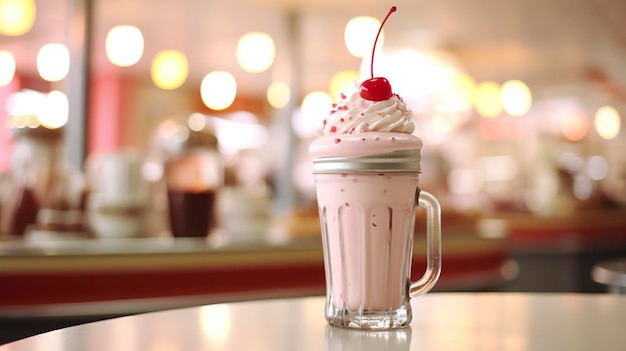 Kersenmilkshake in een klassiek Amerikaans diner foodfotografieconcept Generatieve AI