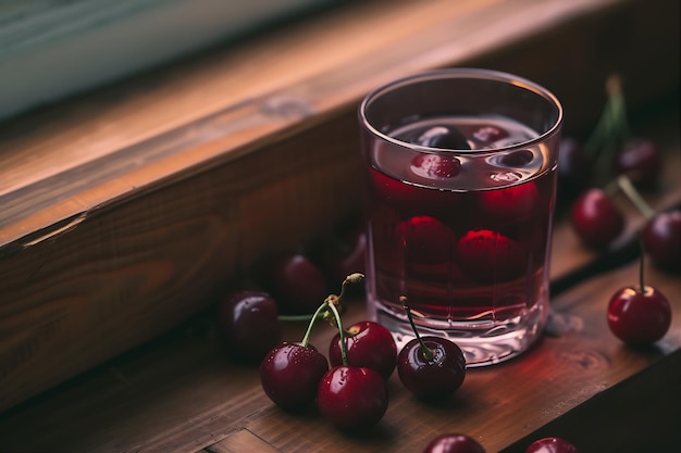 Foto kersensap in een glas