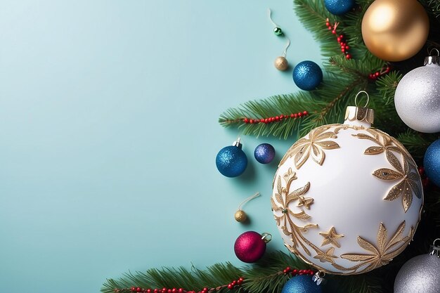 Kerst achtergrond frame decoratie met een ornament bal en kopieer ruimte voor een tekst