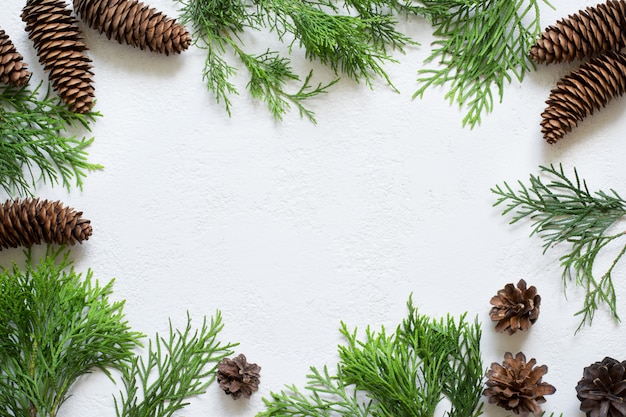 Kerst achtergrond. Frame gemaakt van natuurlijke naaldtakken