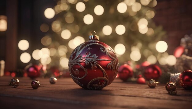 Foto kerst achtergrond globes en glitter bokeh effect