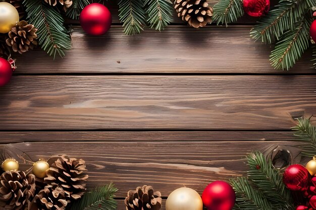 Foto kerst achtergrond hout met decoratie xmas element met kopie ruimte behang generatieve ai