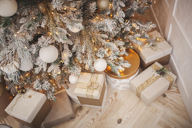 Kerst achtergrond Kerst interieur Huis viering Kerst ontwerp van interieur Close-up kerstballen