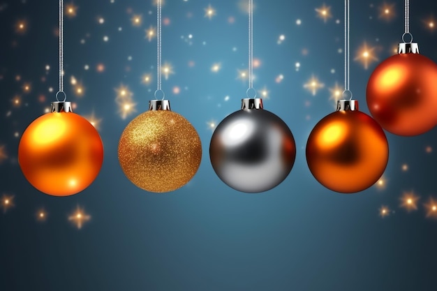 Kerst achtergrond met kerstballen ornamenten opknoping met kopieerruimte Kerstversiering