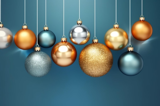 Kerst achtergrond met kerstballen ornamenten opknoping met kopieerruimte Kerstversiering