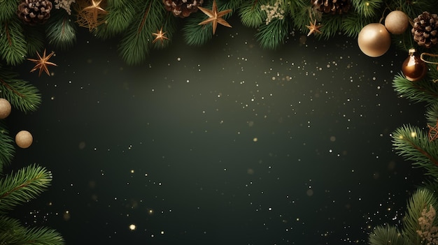Kerst achtergrond met kopieerruimte achtergrond met dennenboom ornamenten lichten en kerst ornamenten geschikt voor kerst evenementen