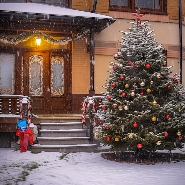 kerst achtergrond ontwerp hemel stad boom illustratie winter landschap licht gebouw