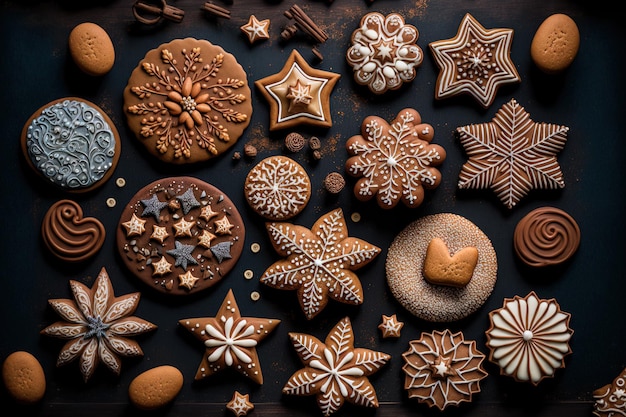Kerst clazed versieren peperkoek koekjes bovenaanzicht plat leggen