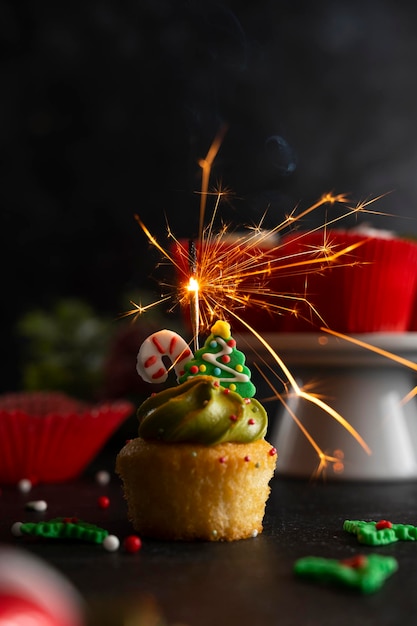 Kerst Cupcake met sterretje humeurige levensstijl afbeelding thuis bakken zoet dessert