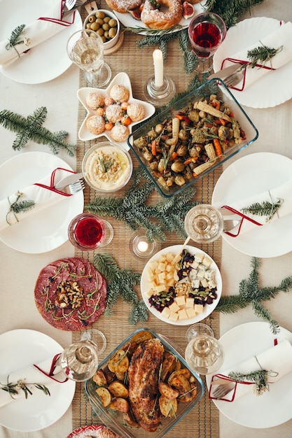 Kerst diner tafel bovenaanzicht