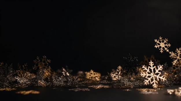 Kerst donkere achtergrond met gouden glitter sterren Illustratie AI GenerativexA