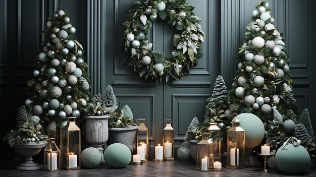 Kerst elegante veranda decoratie in groene kleuren