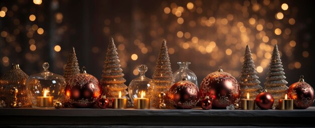 Kerst en Nieuwjaar interieurdecoratie Groene boom versierd met speelgoed geschenken huidige dozen knipperende slinger verlichte lampen Open haard en kerstboom Gezellige kerstsfeer