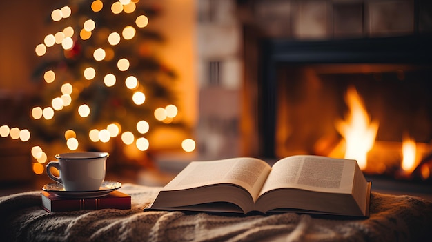 kerst- en nieuwjaarsvakantie boek koffie en kerstverlichting