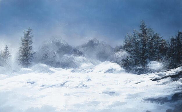 Foto kerst fantastisch winter episch landschap van bergen keltisch middeleeuws bos