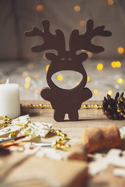 Kerst houten decoratie, kerst herten en sneeuwvlokken
