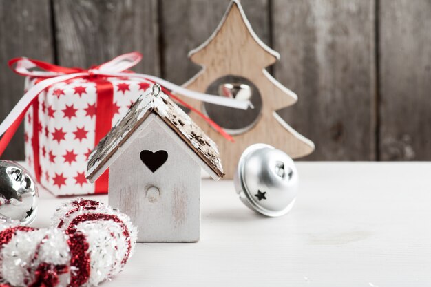 Kerst houten vintage vogelhuisje