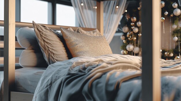 Foto kerst interieur bed hd 8k wallpaper stock fotografie afbeelding